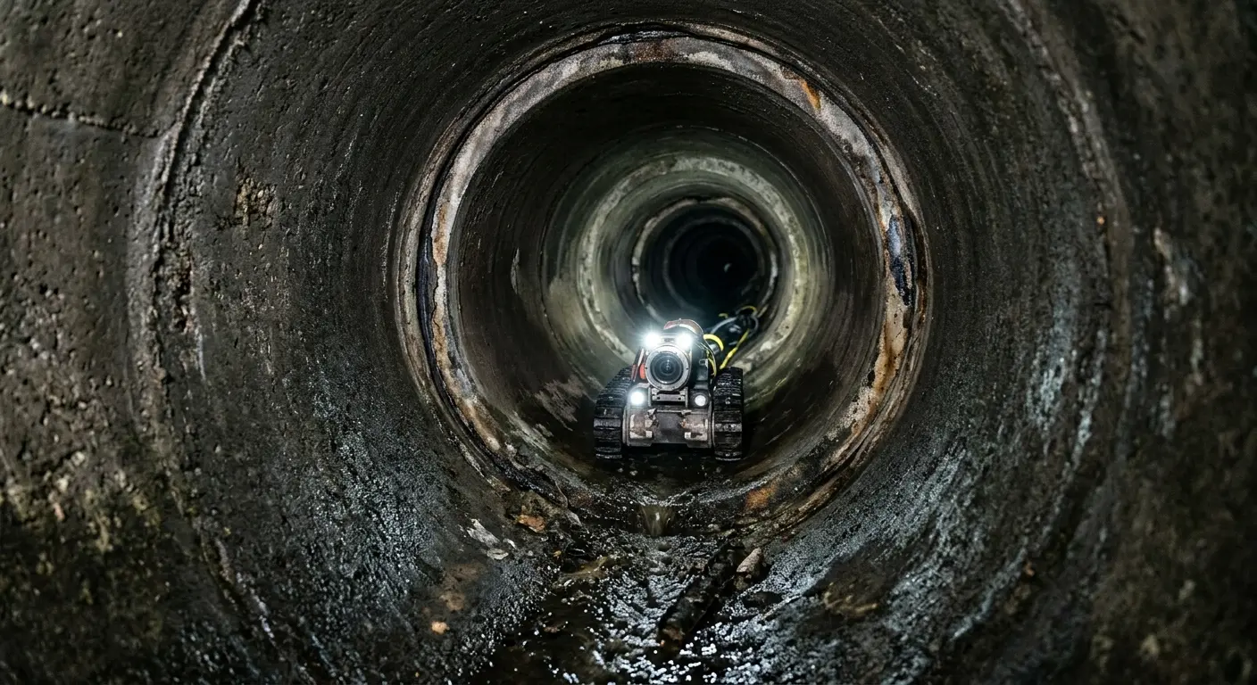 Robotic sewer camera inspecting pipe interior for Sewer Line Repair in Holmdel